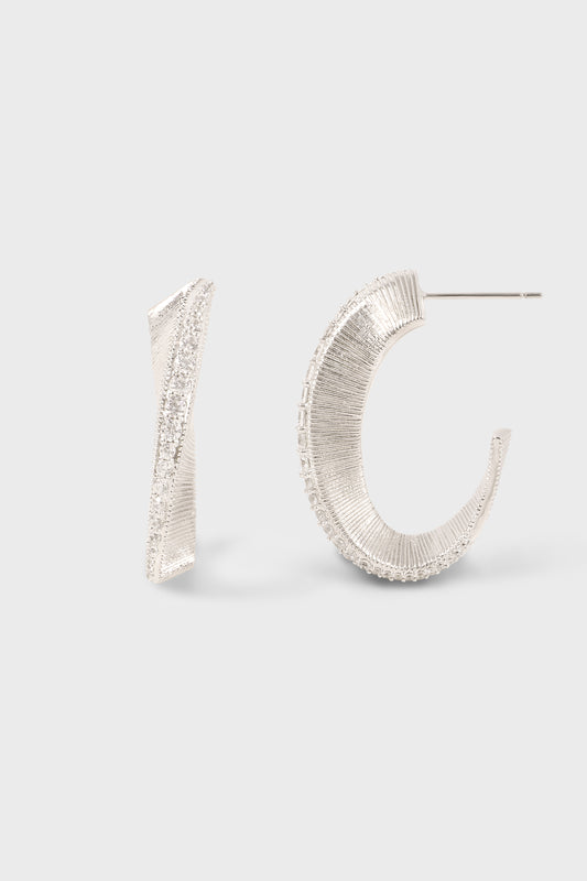 密镶锆石拉丝耳圈 Star Orbit Zicron Hoops