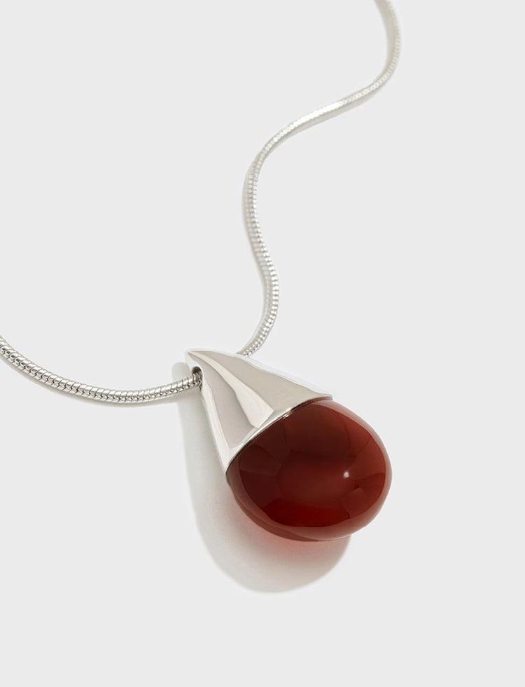 金属红玛瑙拼接项链 Red Agate Embellished Necklace