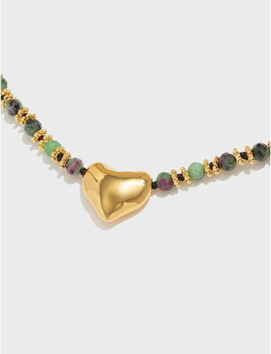 红绿宝爱心编绳项链 Ruby In Zoisite Heart Necklace