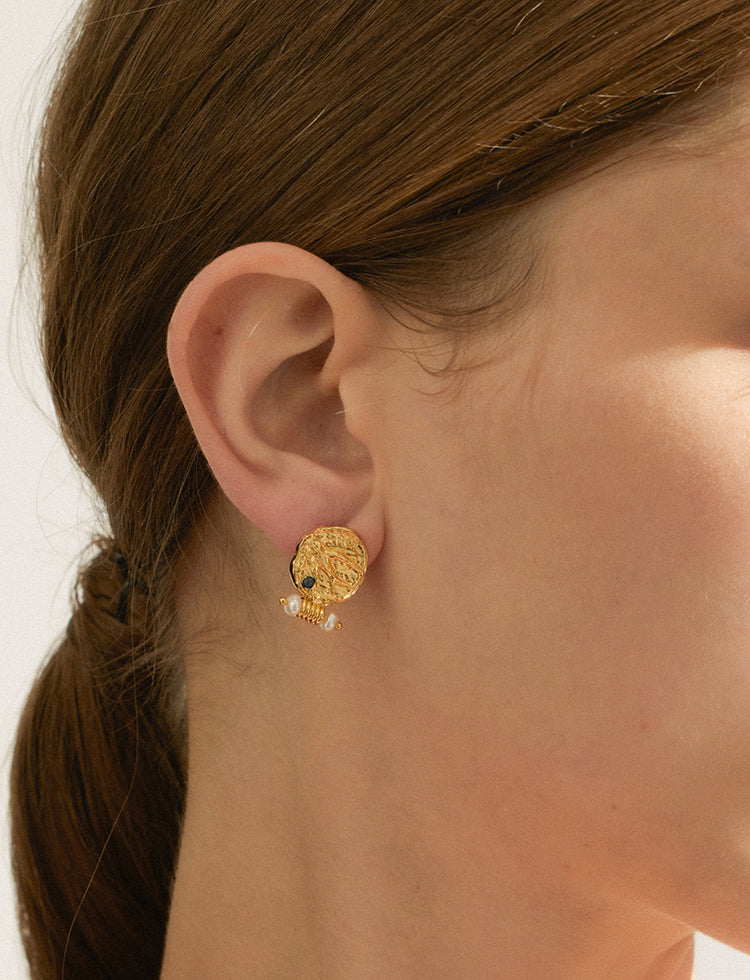 飞鸟金币耳环 Stray Birds Gold Coin Earrings