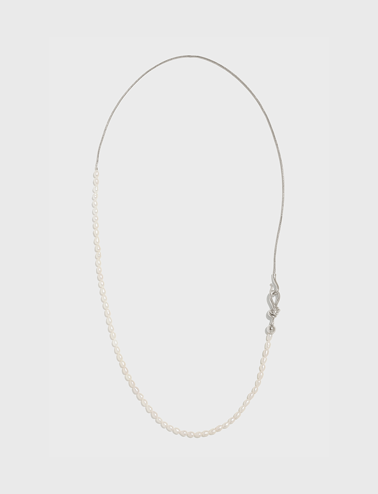 淡水珍珠拼金属链绳结扣长项链 Pearl Knot Long Necklace