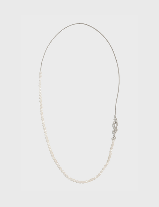 淡水珍珠拼金属链绳结扣长项链 Pearl Knot Long Necklace