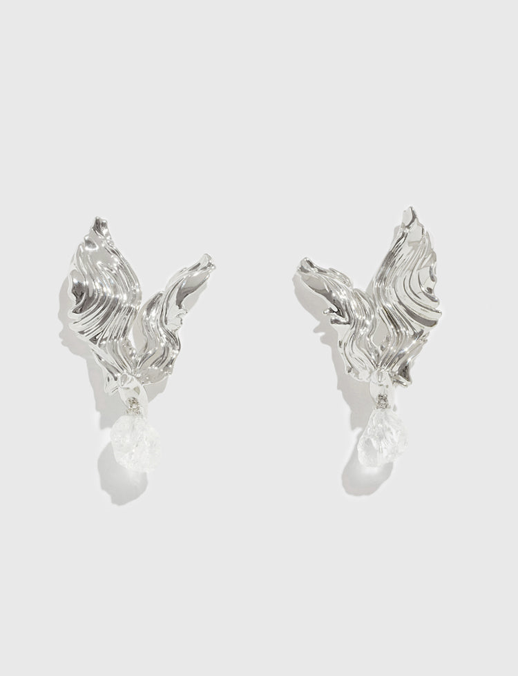 耳環　金環　①②まとめて 飞鸟镶白水晶耳环Stray Birds White Crystal Earrings – WensJewels