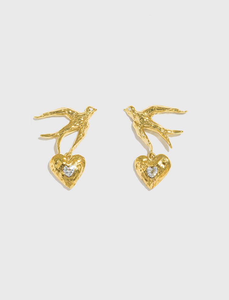 飞鸟爱心镶锆石耳环 Stray Birds Heart Earrings