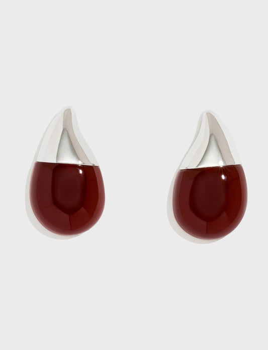 金属红玛瑙拼接耳环 Red Agate Embellished Earrings