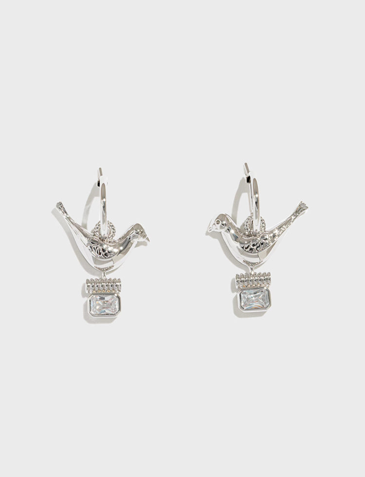 飞鸟镶锆石耳环Stray Birds Zircon Earrings – WensJewels