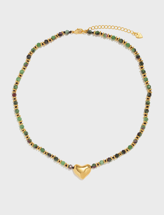 红绿宝爱心编绳项链 Ruby In Zoisite Heart Necklace