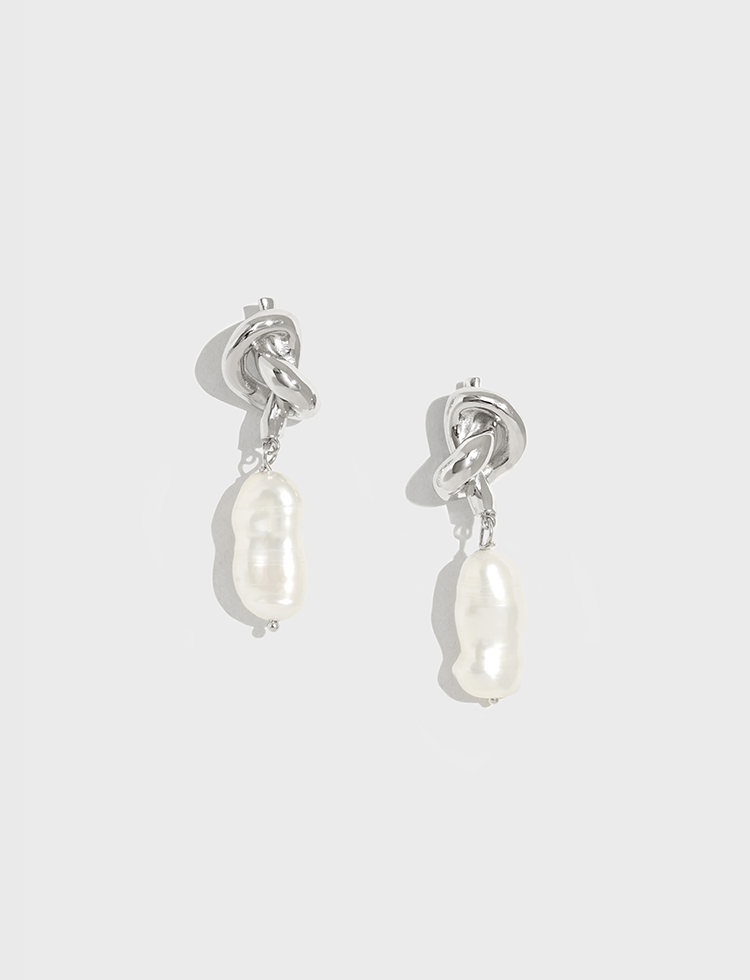 绳结珍珠吊坠耳环 Pearl Pendant Knot Earrings