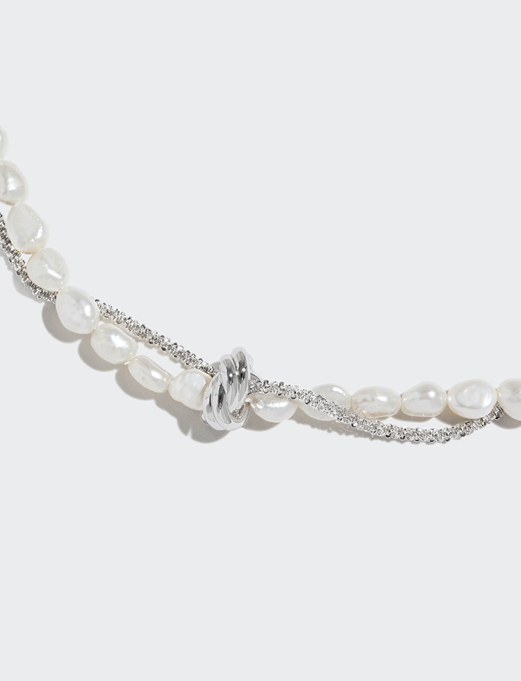 淡水珍珠缠绕金属链绳结项链 Pearl Knot Necklace