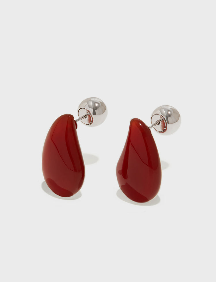 水滴红玛瑙耳环  Water Drop Red Agate Earrings