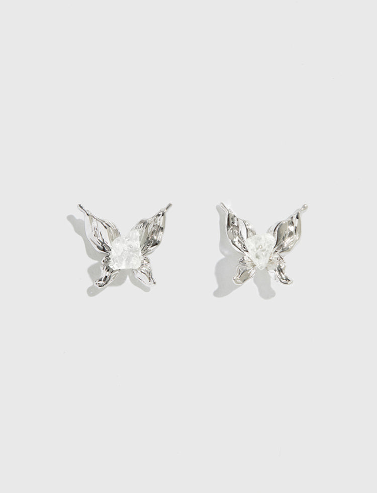 水浪蝴蝶型镶天然石耳环 Butterfly Crystal Earrings