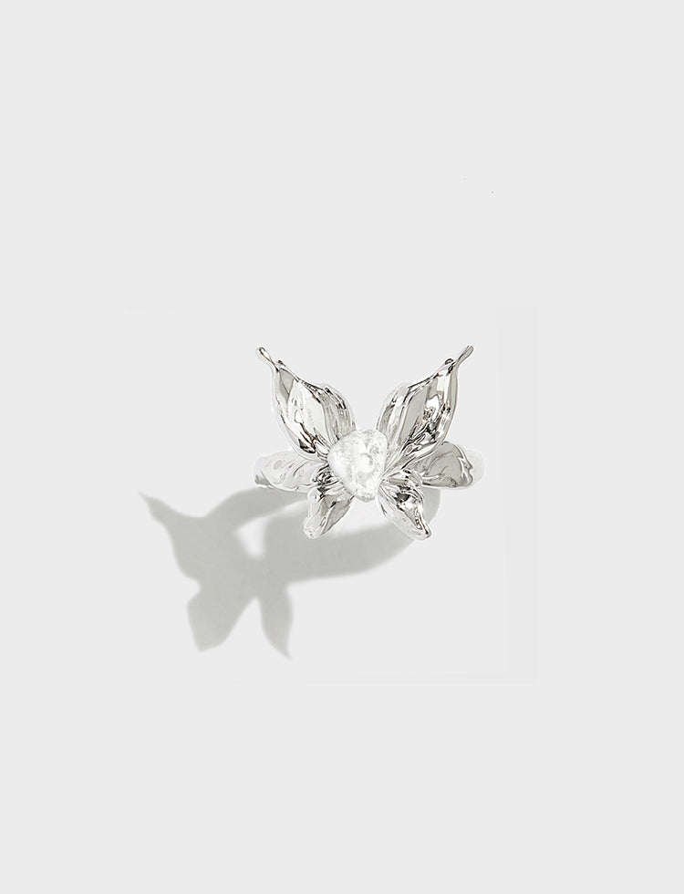 水浪蝴蝶型镶天然石戒指 Butterfly Crystal Ring