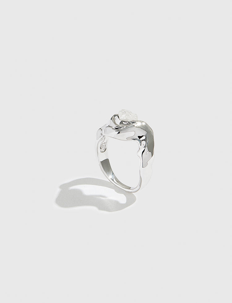 水浪磨砂肌理镶天然石戒指 Wave Polished Ring