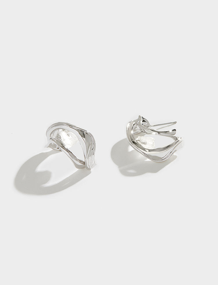 水浪磨砂肌理镶天然石耳环 Wave Polished Earrings