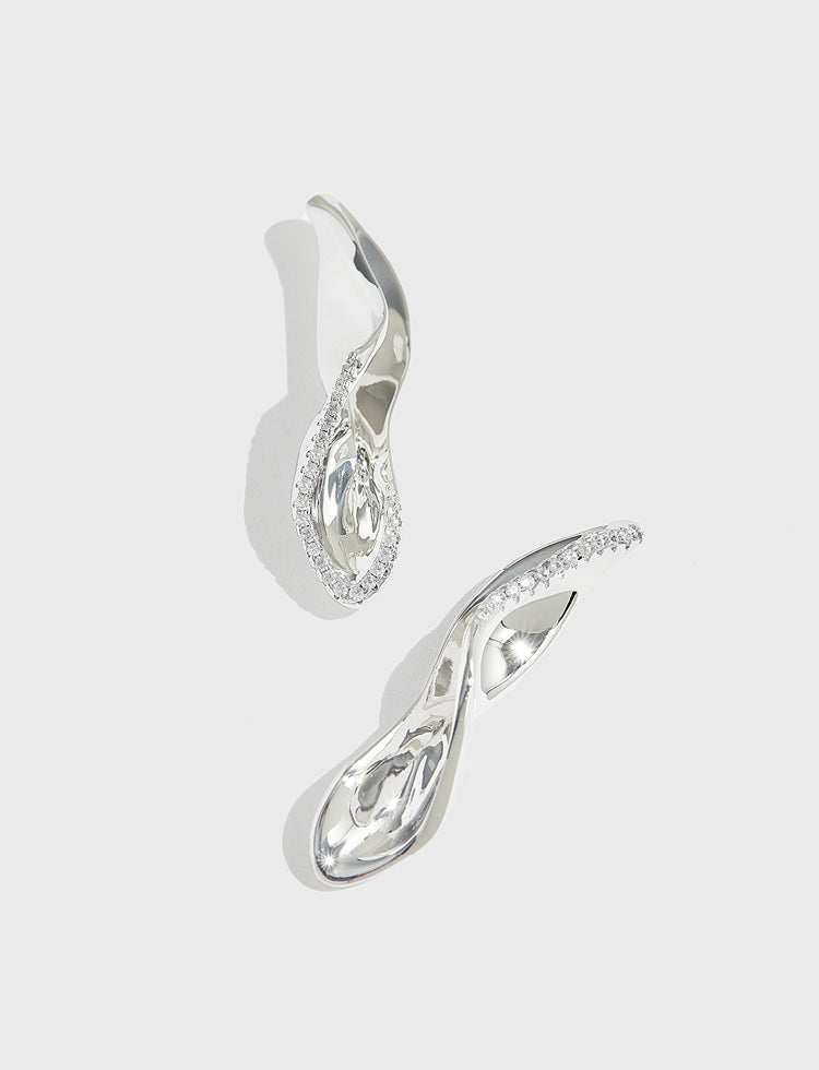 水浪镶锆石立体耳环 Wave Zircon Earrings