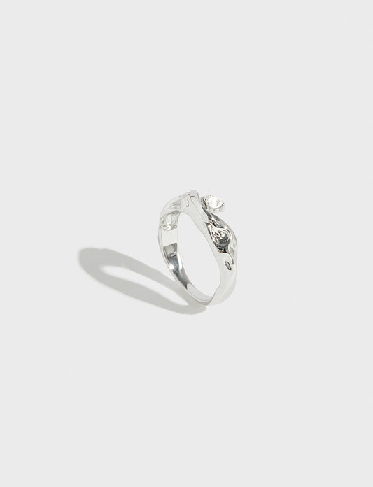 水浪磨砂肌理镶锆石基础戒指 Wave Polished Ring