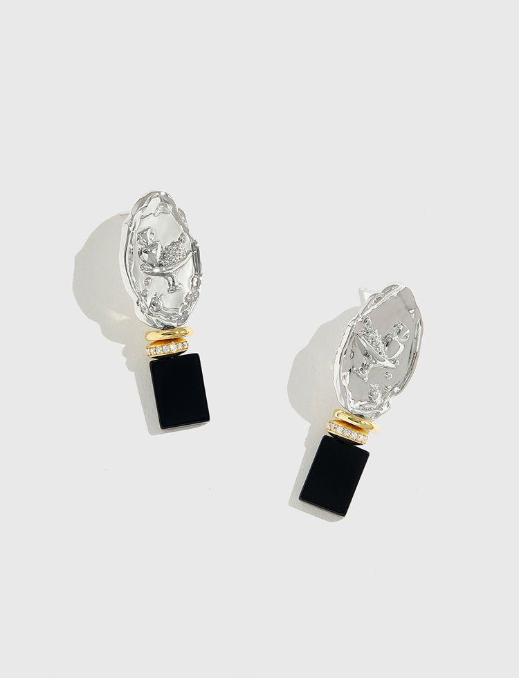 浮雕黑玛瑙耳环 Embossed Agate Drop Earrings