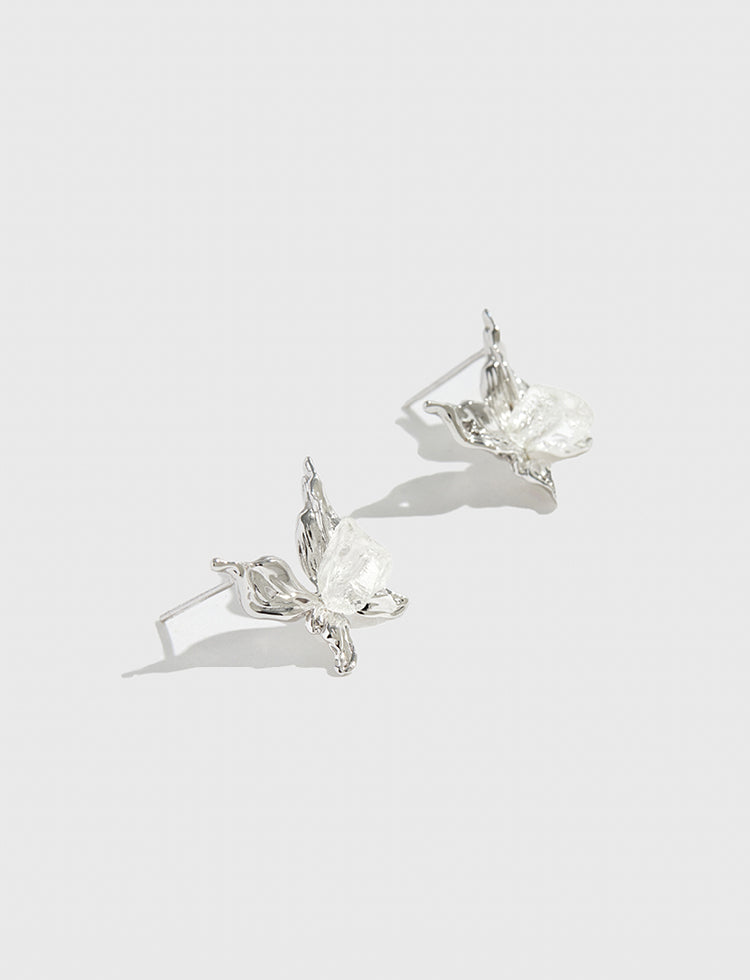 水浪蝴蝶型镶天然石耳环 Butterfly Crystal Earrings