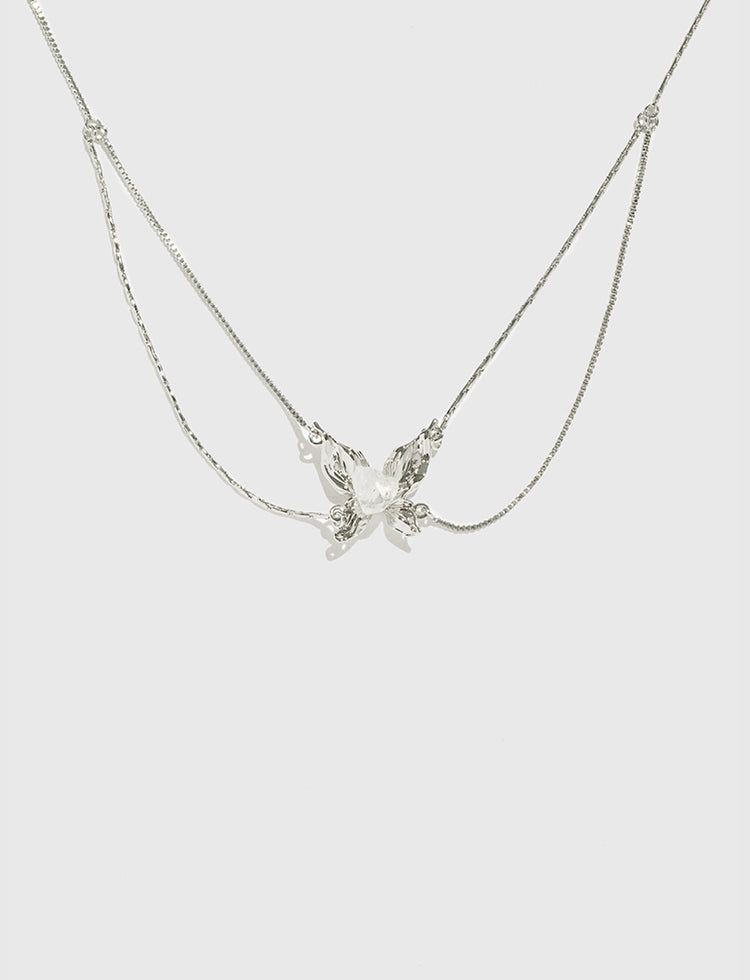 水浪蝴蝶型镶天然石项链 Butterfly Crystal Double-Chain Necklace