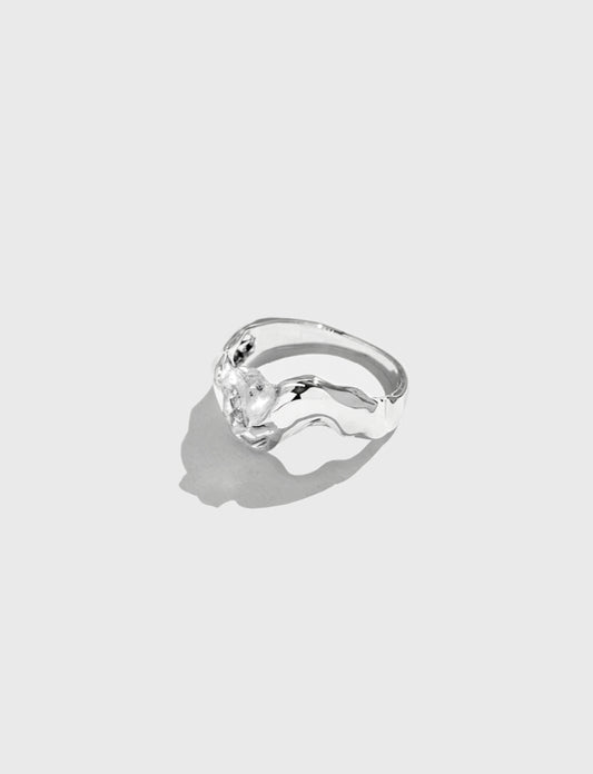 水浪磨砂肌理镶天然石戒指 Wave Polished Ring