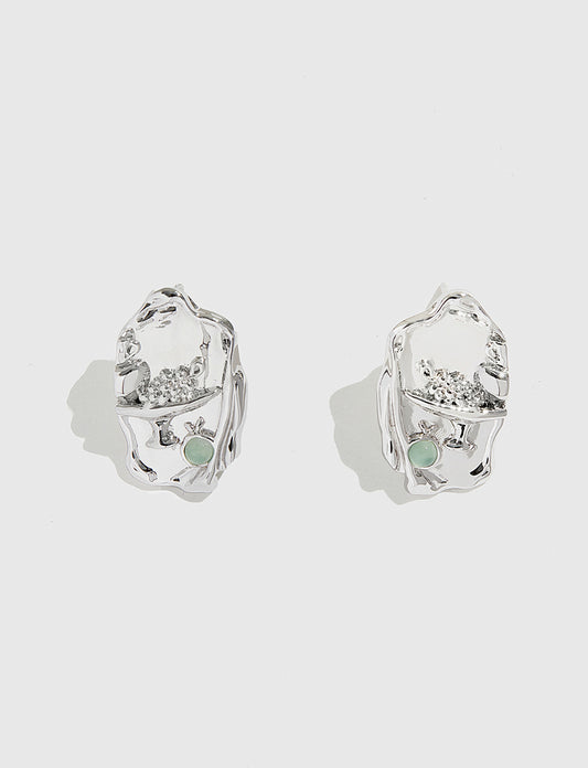 浮雕镶石夸张耳环 Embossed Prehnite Earrings