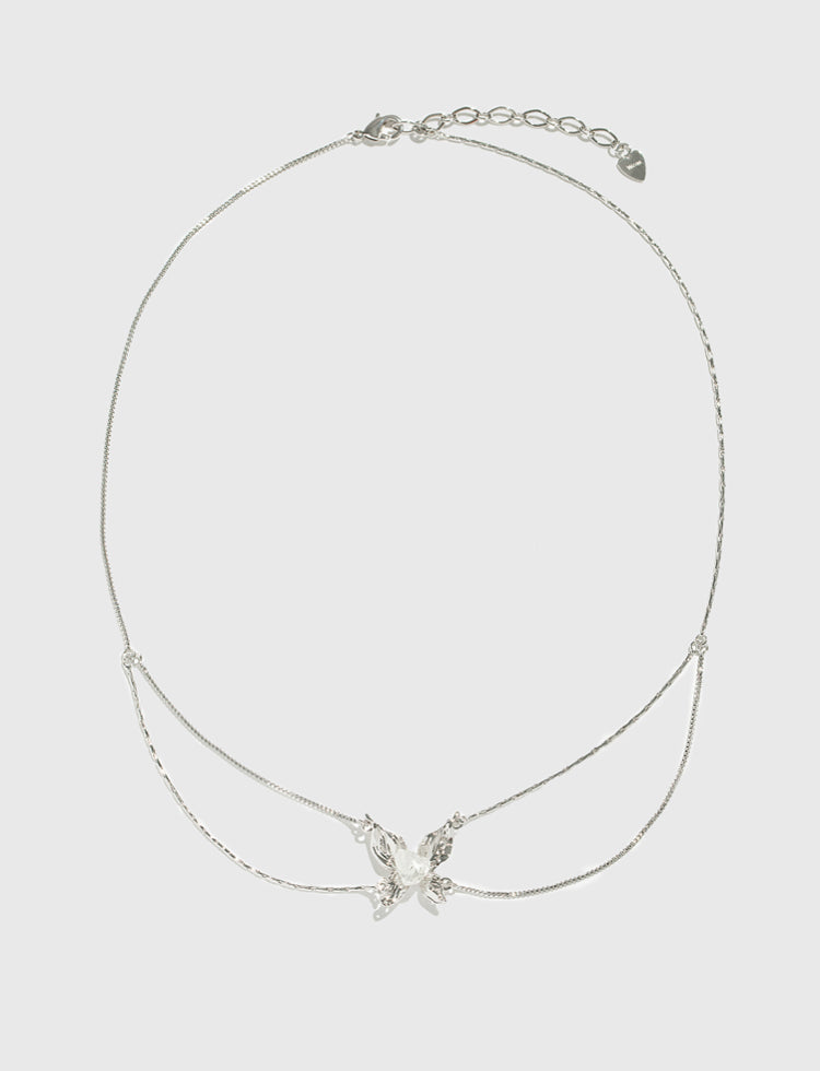 水浪蝴蝶型镶天然石项链 Butterfly Crystal Double-Chain Necklace