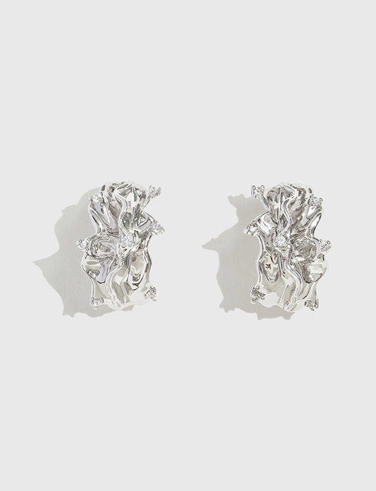 抽象裙摆造型镶锆石耳环 Serpentine Artistic Zircon Earrings